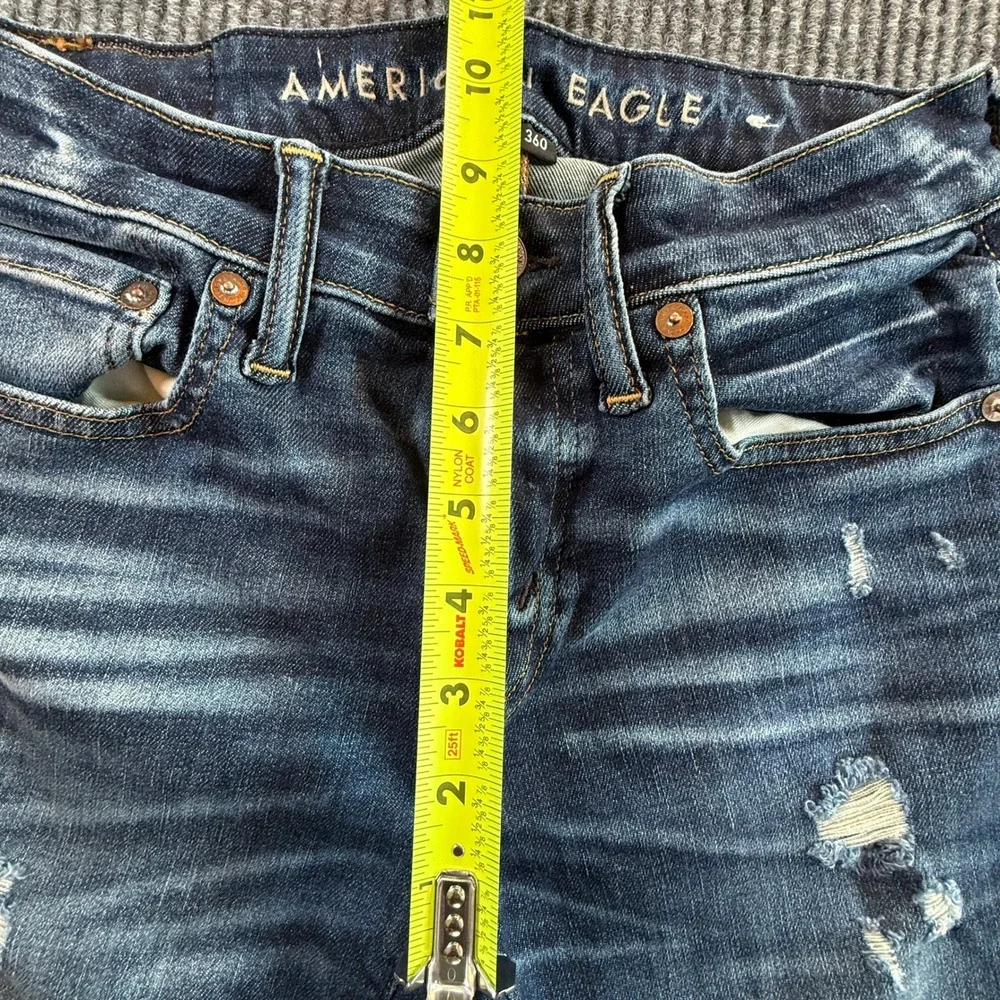American Eagle Mens Slim Straight Distressed Jeans Blue Denim‎